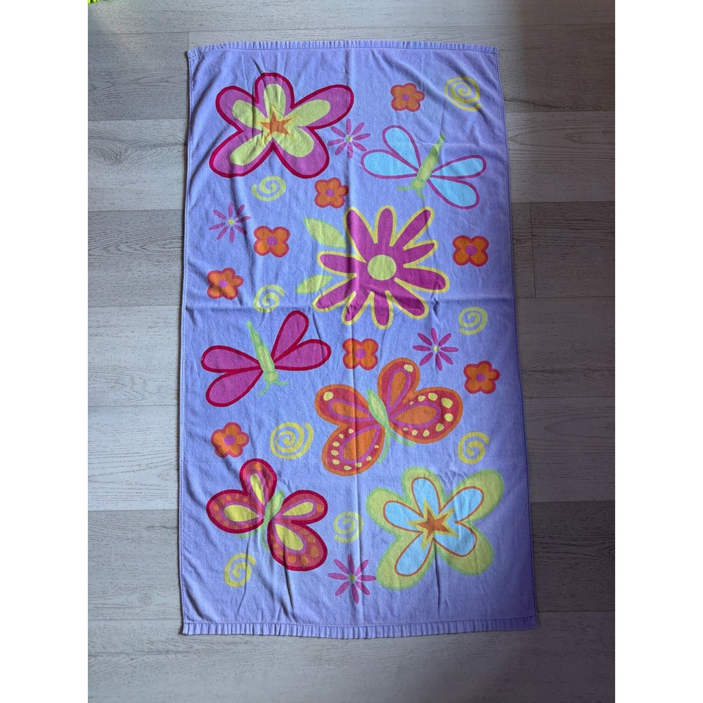 VINTAGE Jay Franco Butterfly Flower Beach Towel Kids OS Purple Good Y2K